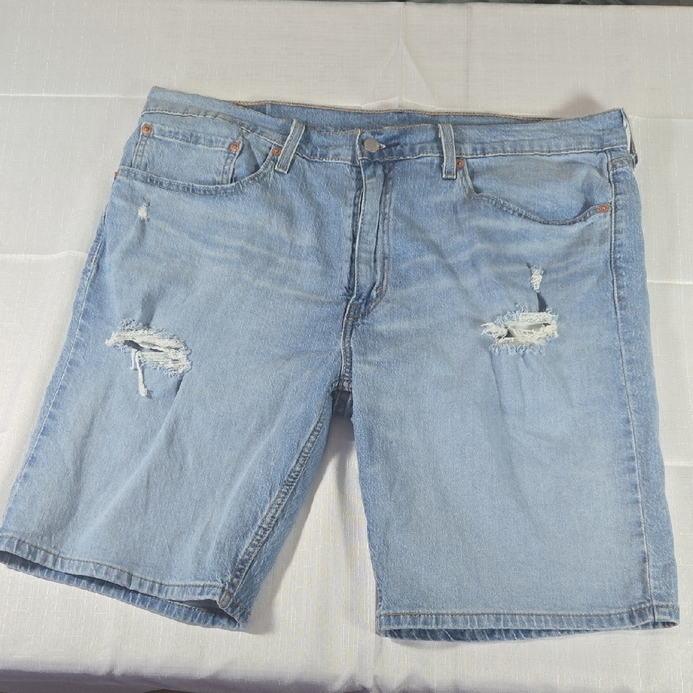 Levis 405 Mens Light Blue Jeans Distressed Shorts W36